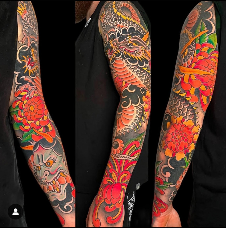 Men dragon sleeve, photo - Tattoo Studio Cherry