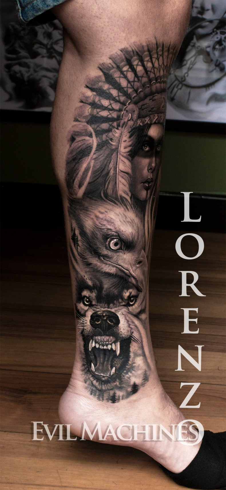 Men wolf indian, photo - Tattoo Studio Evil Machines