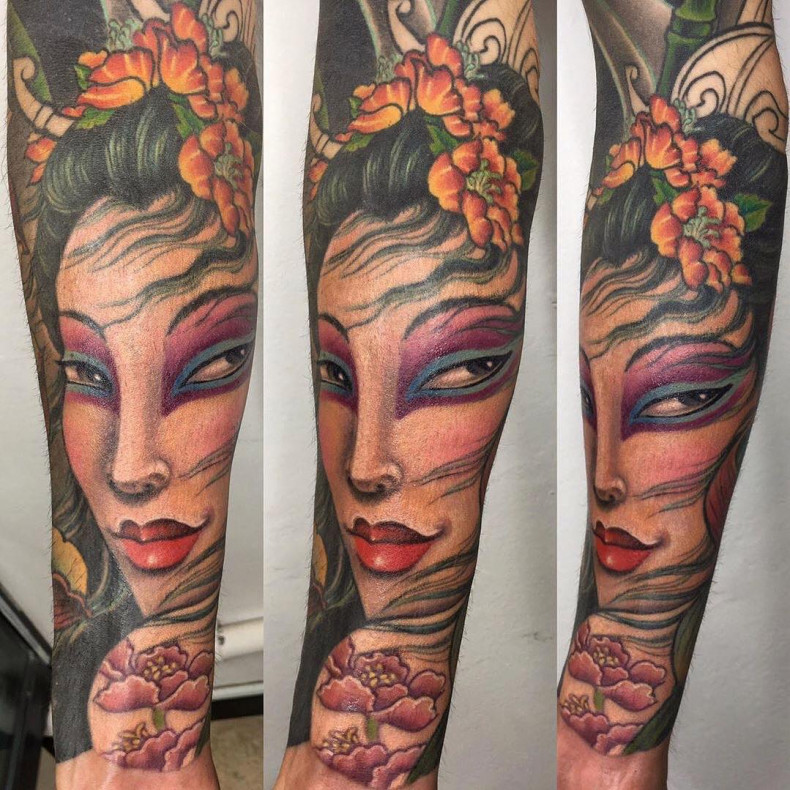 Men sleeve colorful, photo - Tattoo Studio Sundance