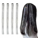 Hair Tinsel Clip In Glitter Hair Extensions Hair Sparkle Strands Clips Hair Tinsel Kit for Girls Women Silver Hair Extensions Clip In Hair Tinsel Strands Shiny Hair Accessories for Halloween Party