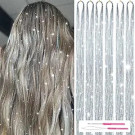Hair Tinsel Kit With Tools 47Inch 1200 Strands Glitter Hair Extensions Sparkling Shiny Hair Tinsel Strands Kit Heat Resistant for Women Girls 6Pcs (Silver)
