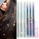 Hair Tinsel Kit, Tinsel Hair Extensions with Tools,47Inch 1200 Strands Glitter Tinsel Hair Extension, Sparkling Shiny Fairy Hair Accessories for Women Girls Festival Party (Mixed color gold+Silver)