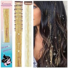 Gosuoa Pack of 8 Pcs Hair Tinsel Clip in, 19.6 Inch Heat Resistant Tinsel Hair Extensions Clip in, Gold Hair Tinsel, Sparkle Fairy Hair Tinsel Kit for Women Girls Hair Accessories(Golden)