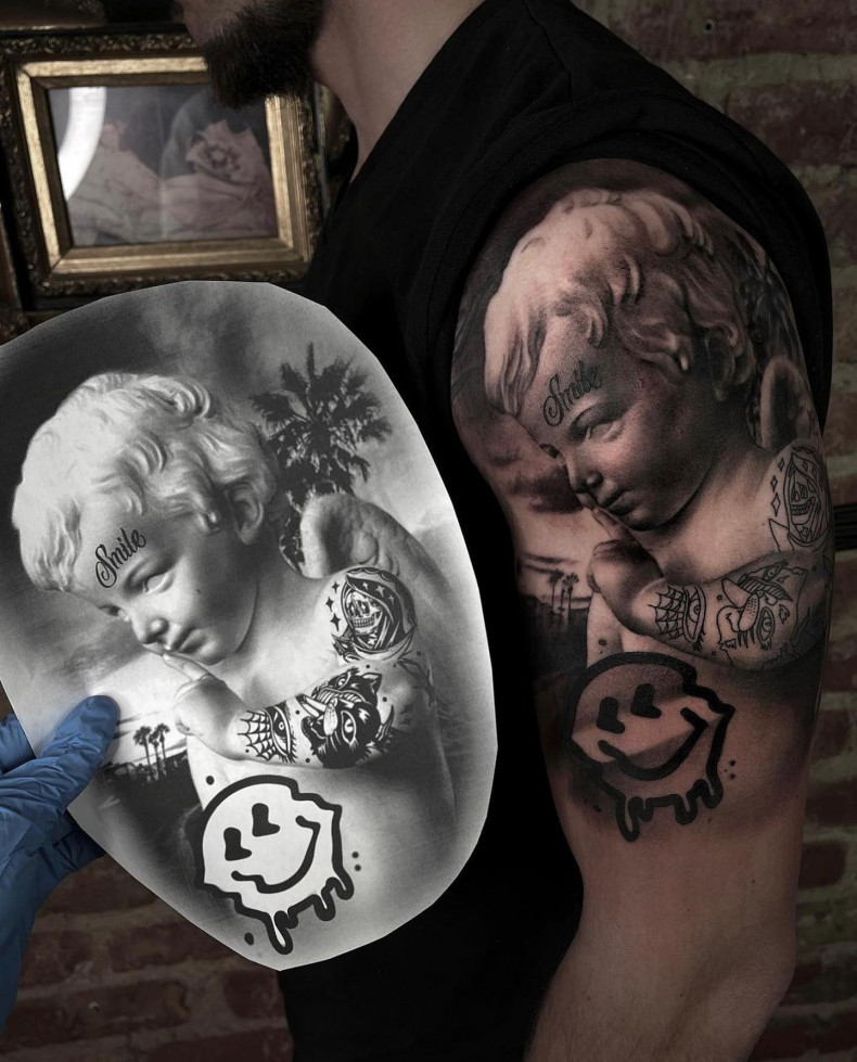 Мужские ангел на плече, photo - Тату салон Stink Tattoo