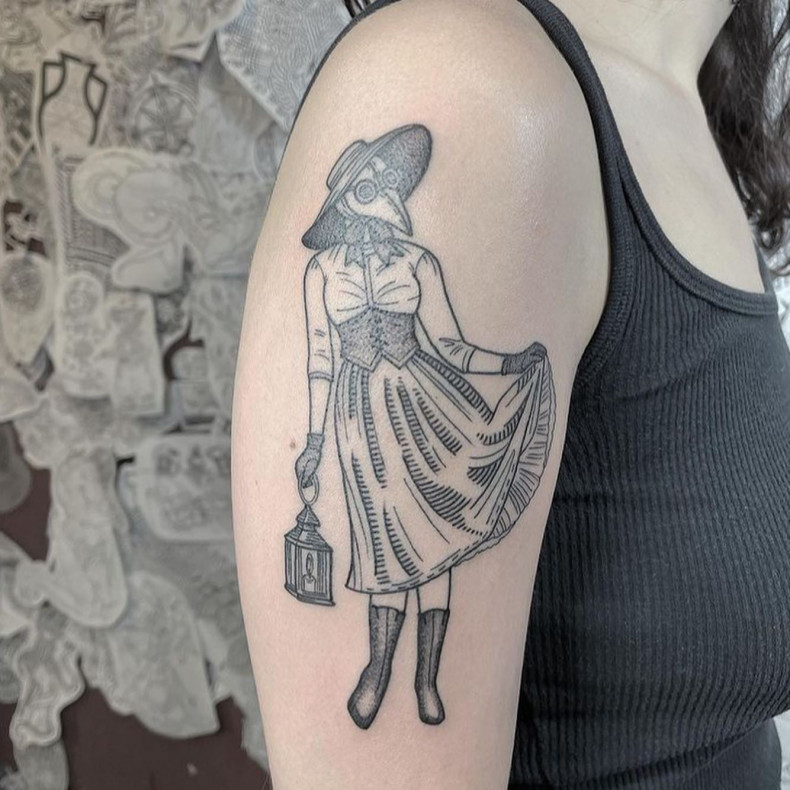 Women forearm plague doctor, photo - Tattoo Studio East River Tattoo