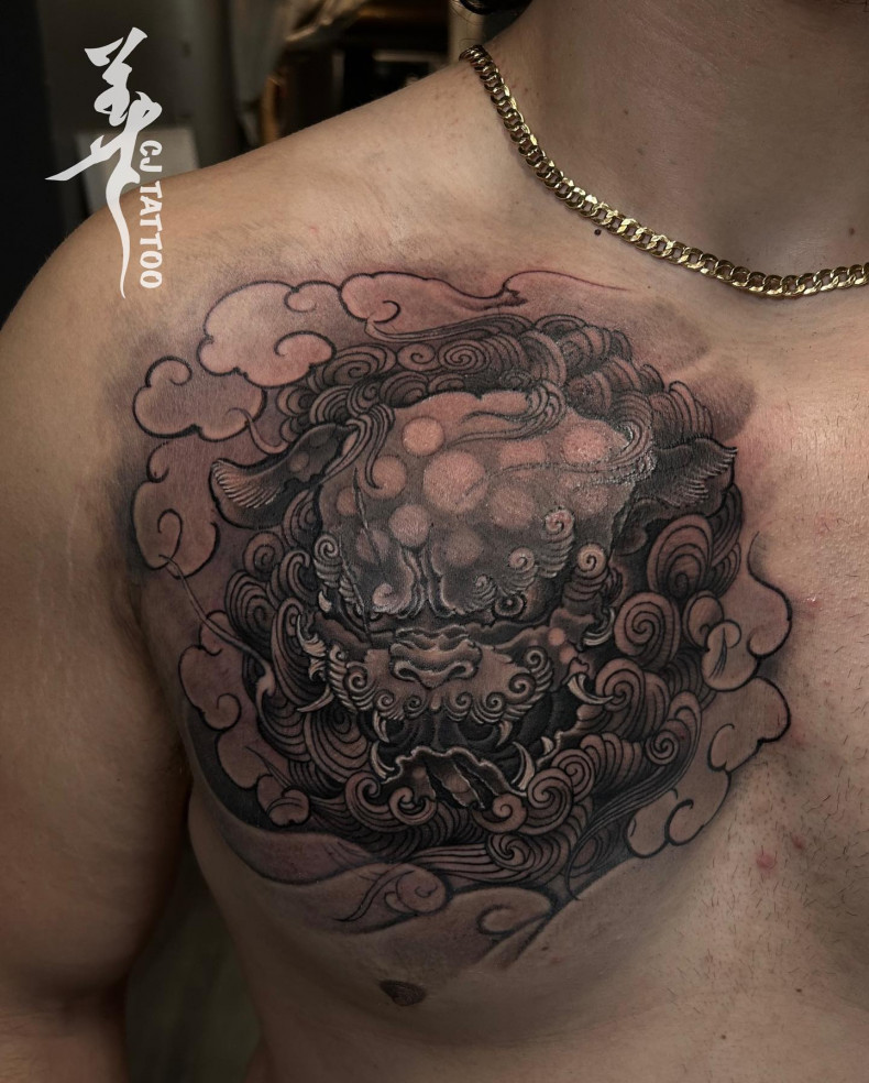 Men dragon chest, photo - Tattoo Studio CJ Tattoo