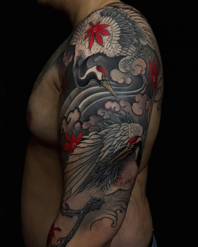 Men crane sleeve, photo - Tattoo Studio CJ Tattoo