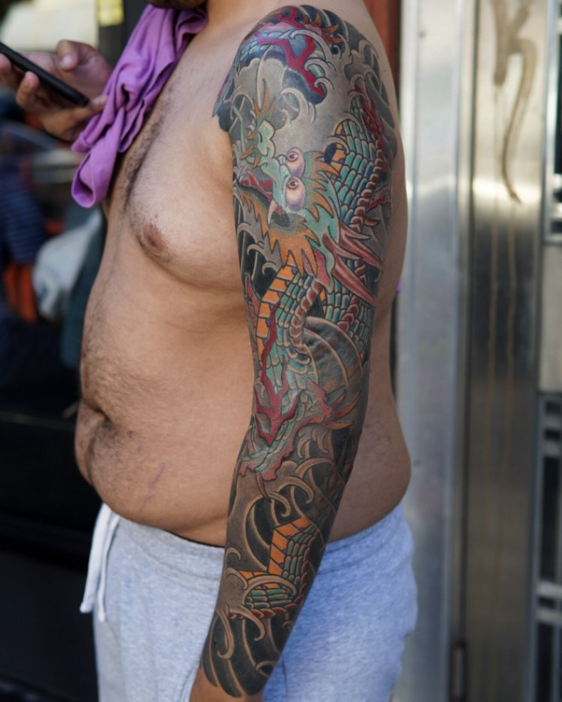 Men dragon sleeve, photo - Tattoo Studio Electric Anvil Tattoo