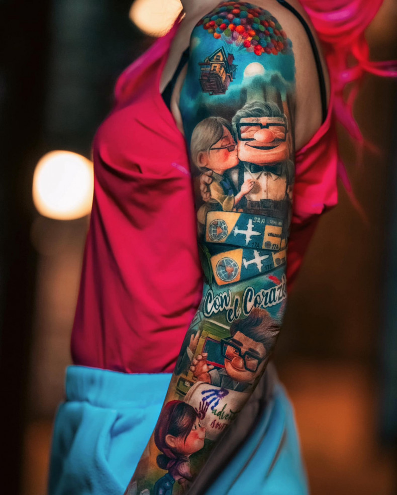 Women cartoons sleeve, photo - Tattoo Master Yomico Moreno