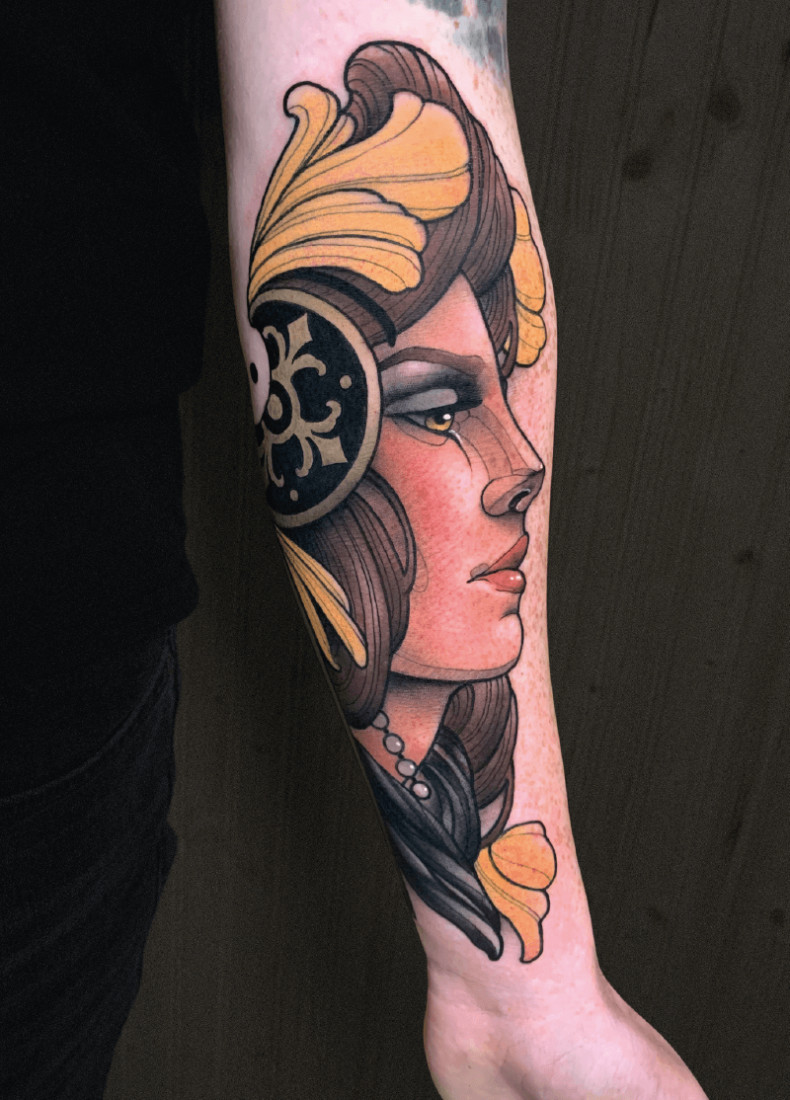 Arm woman face colorful, photo - Tattoo Master Krish Trece