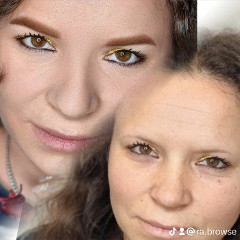 Пудровое напыление бровей до и после