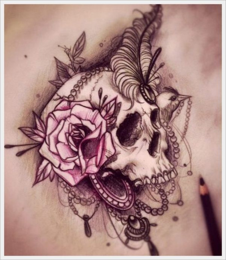 Rose skull, photo - Tattoo Master Julia Danilovich