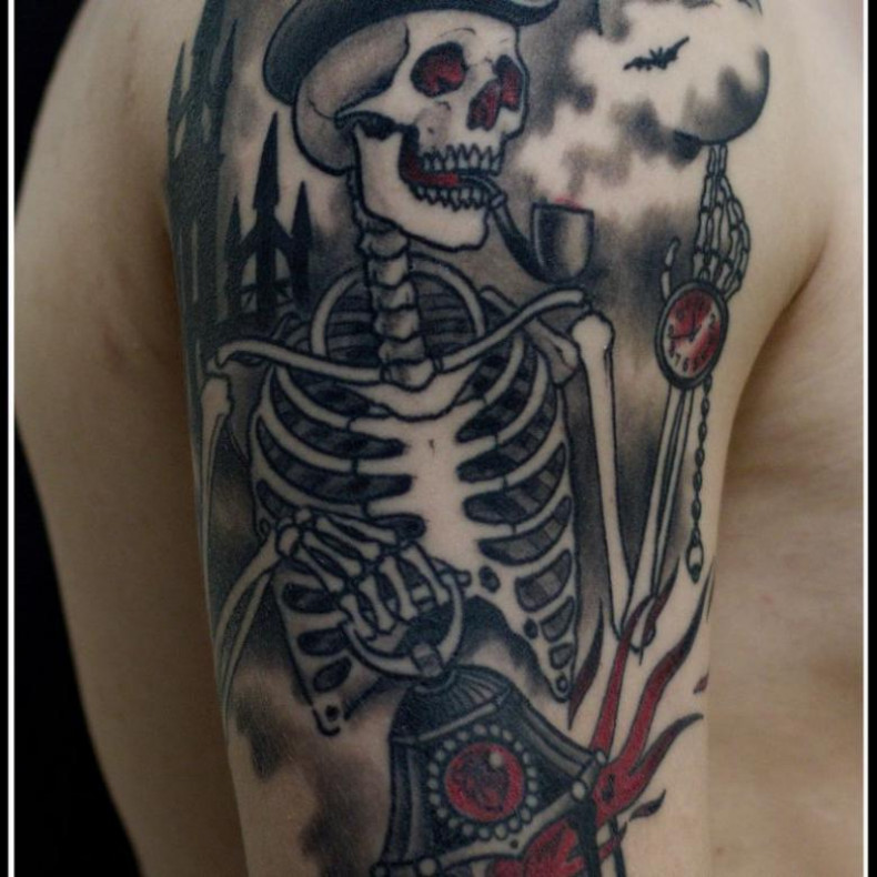 Men shoulder skeleton, photo - Tattoo Master Julia Danilovich