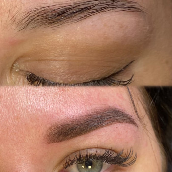 Пудровое напыление бровей до /  после