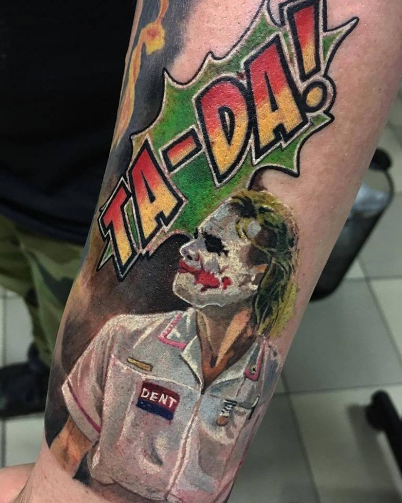 Men arm joker, photo - Tattoo Master Barb Tattoo