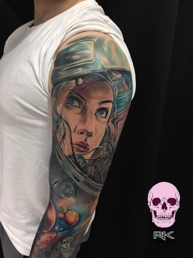 Męski akwarela astronauta, photo - Tatuażysta Barb Tattoo