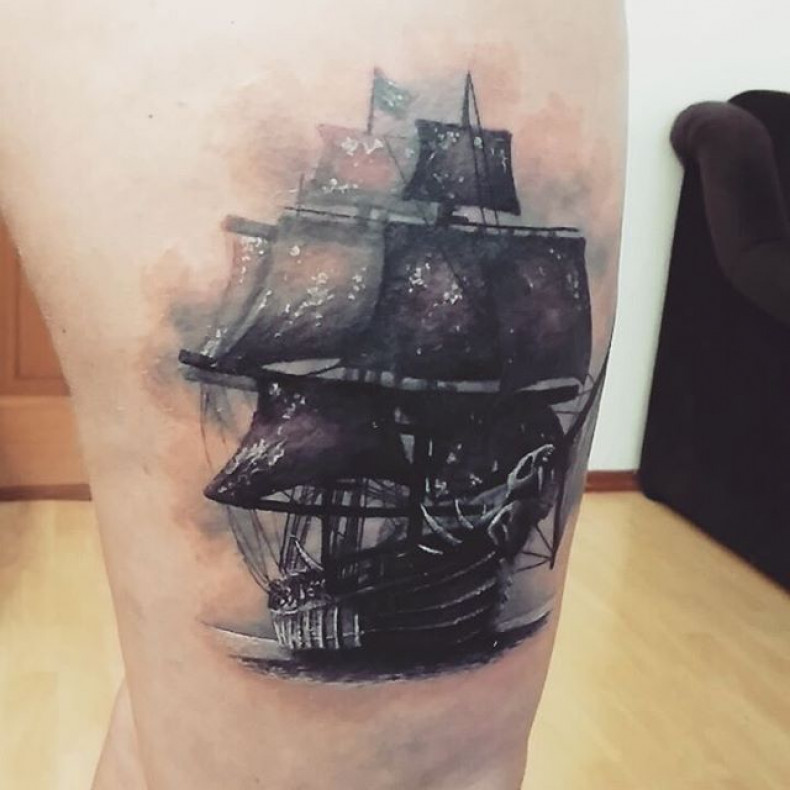 Męski whip shading statek, photo - Tatuażysta Barb Tattoo