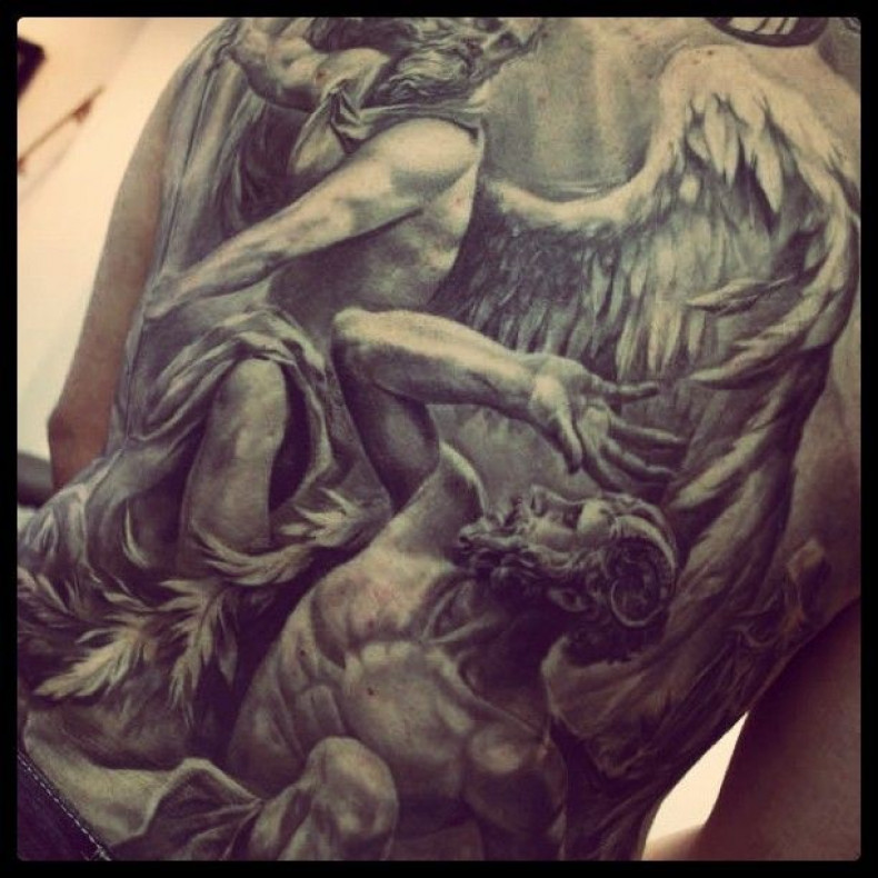 Men black and grey angel, photo - Tattoo Master Barb Tattoo