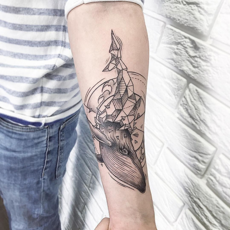 Мужские графика кит, photo - Тату мастер Barb Tattoo