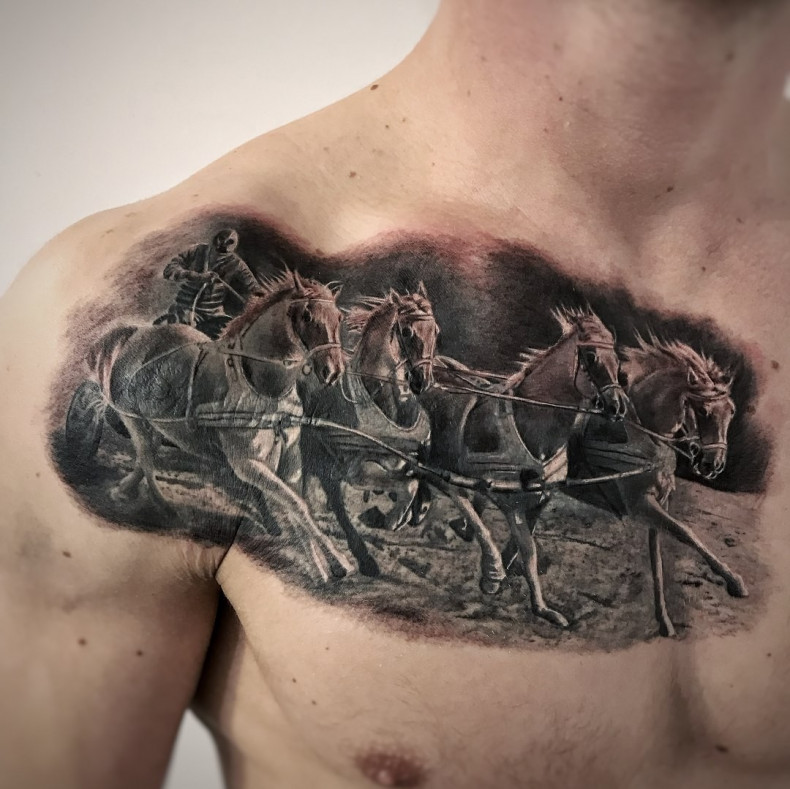 Мужские блэк энд грей лошадь, photo - Тату мастер Barb Tattoo