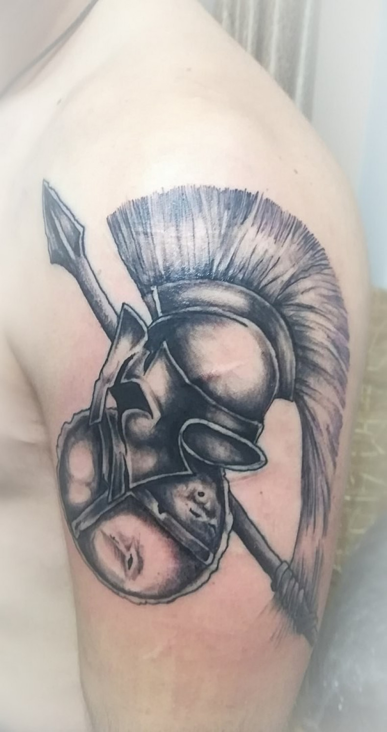 Men black and grey warrior, photo - Tattoo Master Barb Tattoo