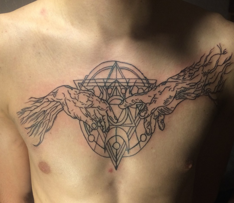 Men memento mori chest, photo - Tattoo Master Barb Tattoo