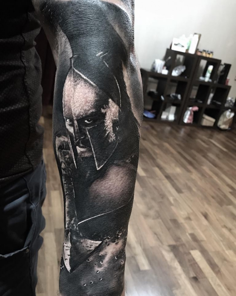 Męski czarny szary rękaw, photo - Tatuażysta Barb Tattoo