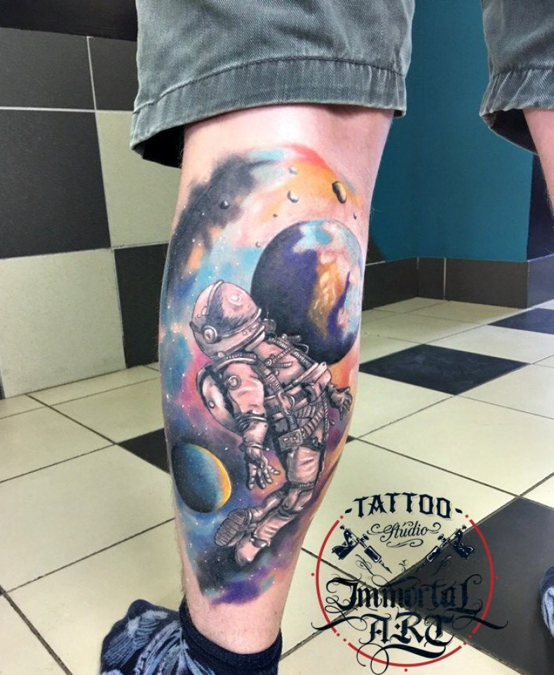 Męski akwarela astronaut, photo - Tatuażysta Barb Tattoo