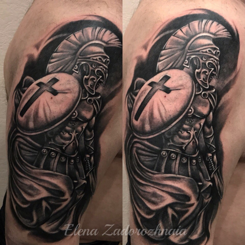 Men black and grey warrior, photo - Tattoo Master Barb Tattoo