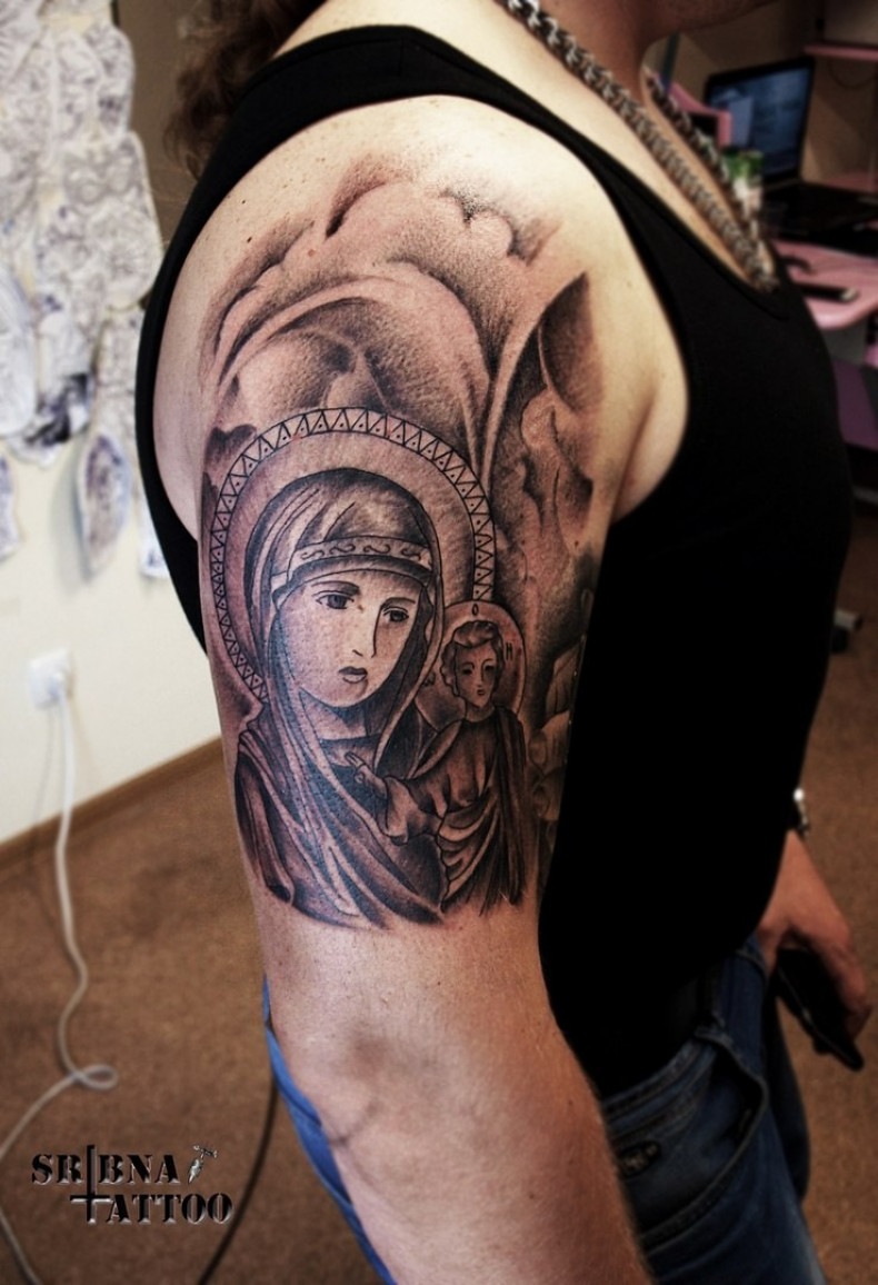 Men black and grey Jesus, photo - Tattoo Master Barb Tattoo