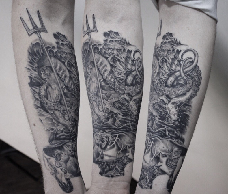 Men black and grey forearm, photo - Tattoo Master Barb Tattoo