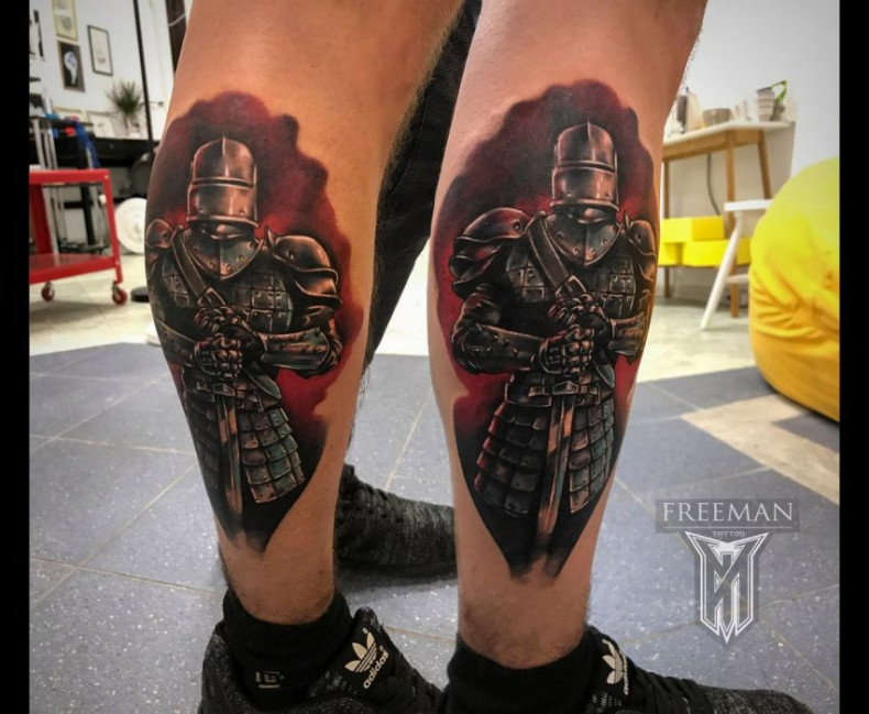 Мужские воин на ноге, photo - Тату мастер Barb Tattoo