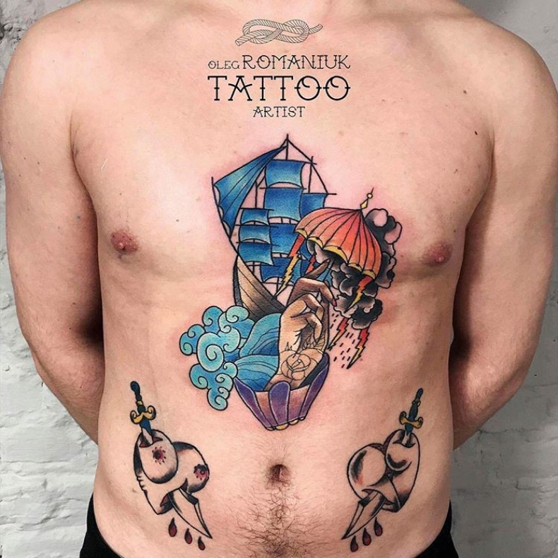 Мужские зонт корабль, photo - Тату мастер Barb Tattoo