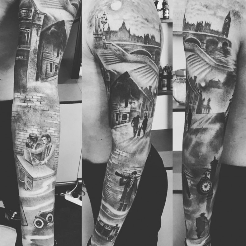 Men black and grey Big Ben, photo - Tattoo Master Barb Tattoo