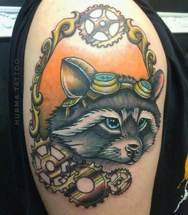 Men raccoon shoulder, photo - Tattoo Master Barb Tattoo