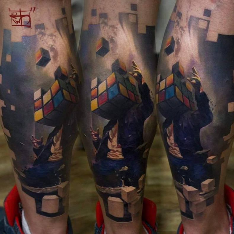 Мужские 3d кубики, photo - Тату мастер Barb Tattoo