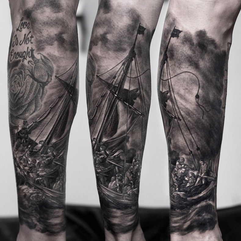 Men arm black and grey, photo - Tattoo Master Barb Tattoo