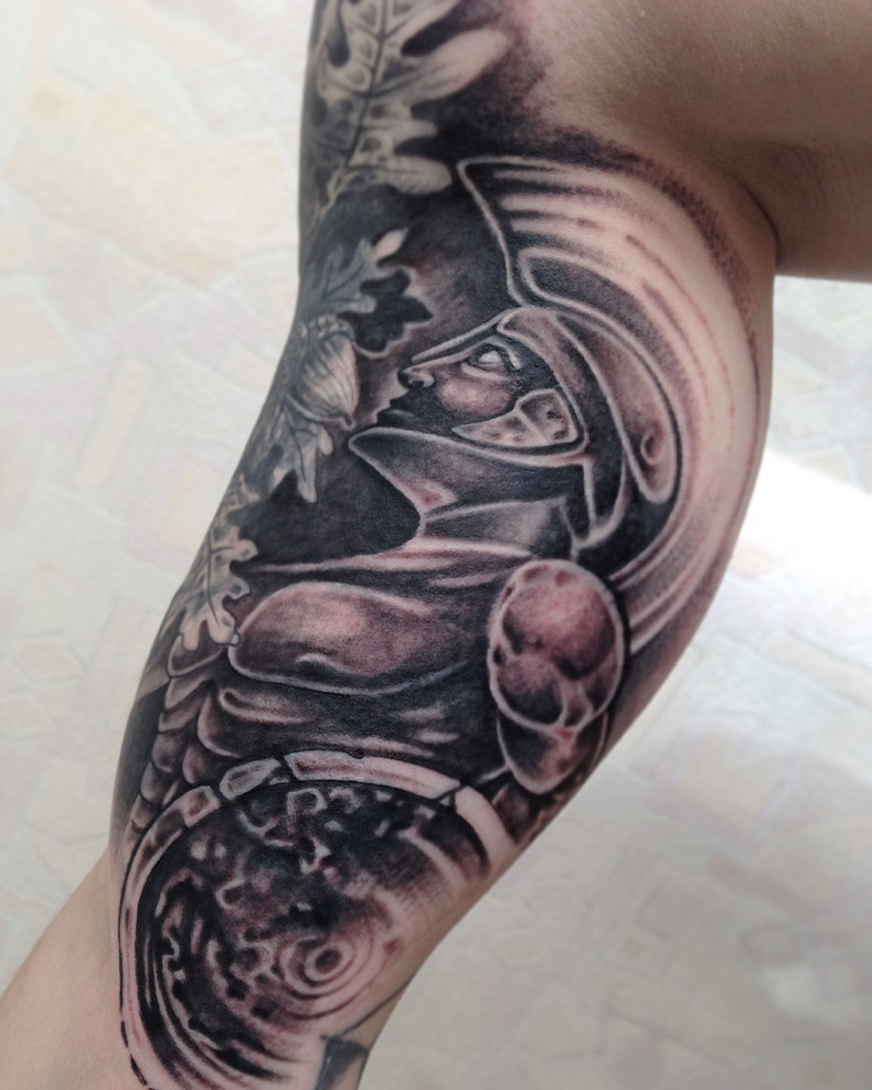 Men black and grey leg, photo - Tattoo Master Barb Tattoo