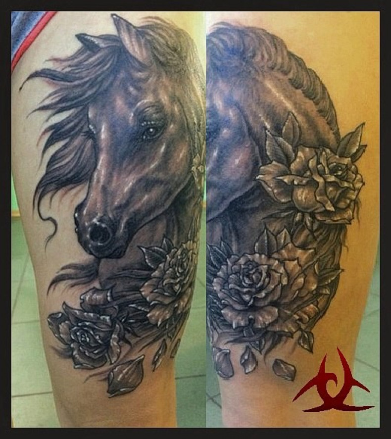 Men black and grey horse, photo - Tattoo Master Barb Tattoo