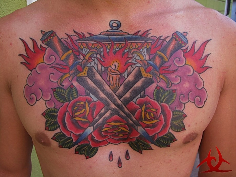 Men dagger chest, photo - Tattoo Master Barb Tattoo