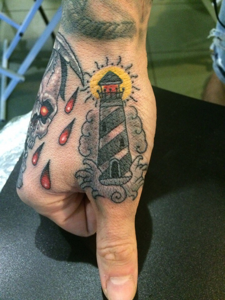 Men arm tower, photo - Tattoo Master Barb Tattoo