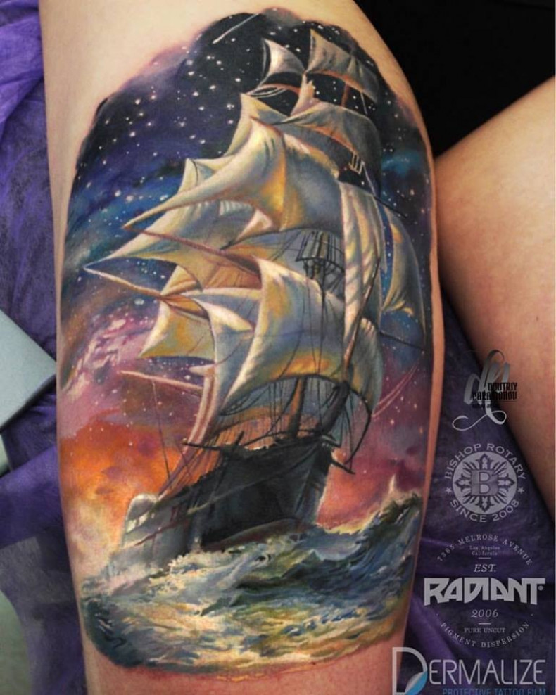 Men ship leg, photo - Tattoo Master Barb Tattoo