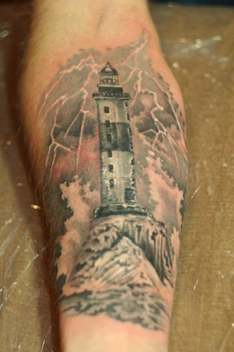 Men black and grey tower, photo - Tattoo Master Barb Tattoo