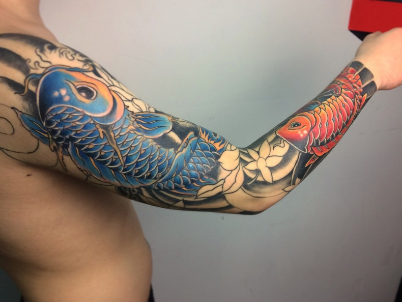 Men carp sleeve, photo - Tattoo Master Barb Tattoo