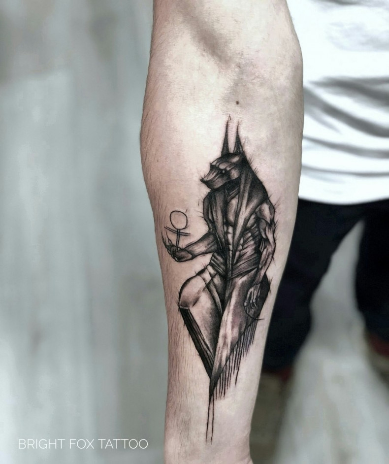 Męski czarny szary anubis, photo - Tatuażysta Barb Tattoo