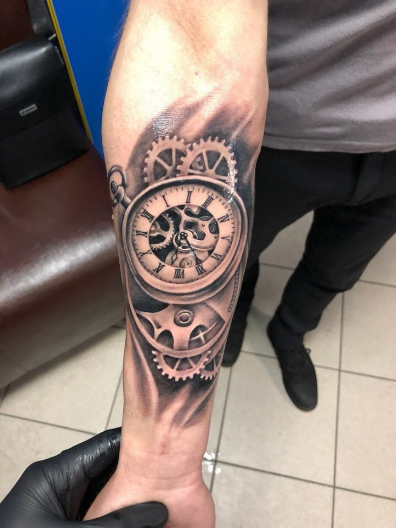 Men black and grey forearm, photo - Tattoo Master Barb Tattoo