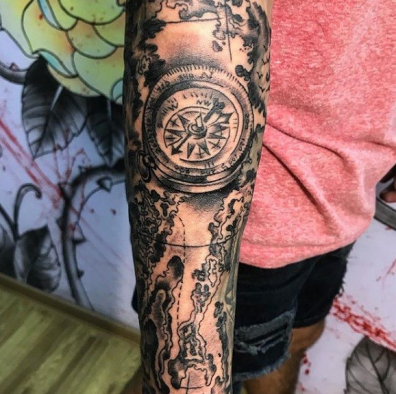 Men black and grey map, photo - Tattoo Master Barb Tattoo