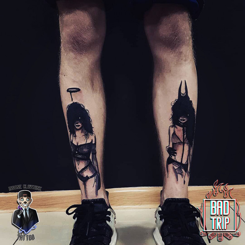 Мужские ангел блэкворк, photo - Тату мастер Barb Tattoo