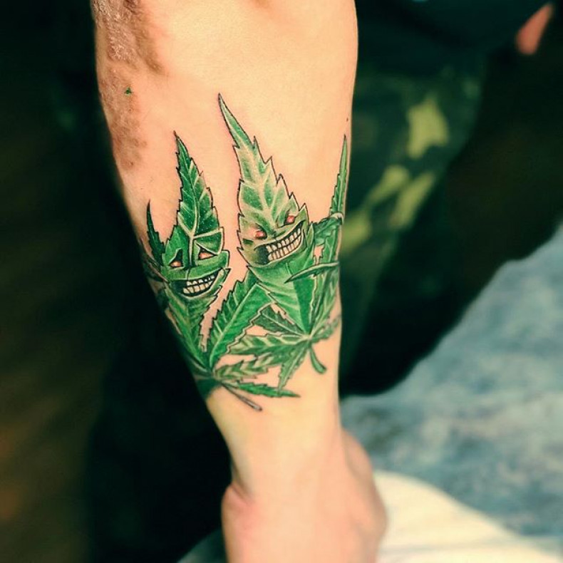 Men marijuana forearm, photo - Tattoo Master Barb Tattoo