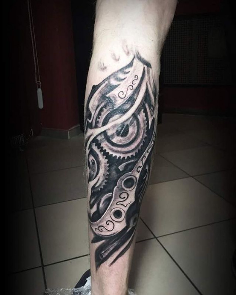 Men black and grey biomechanical, photo - Tattoo Master Barb Tattoo